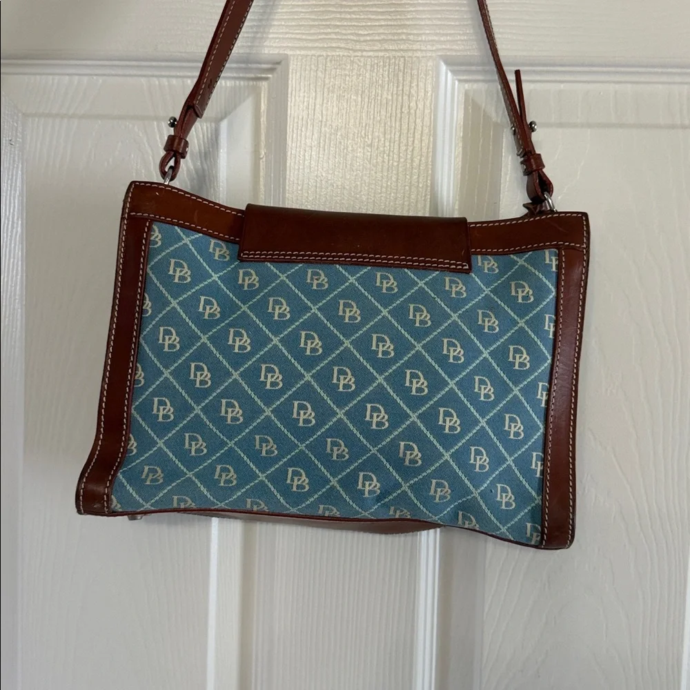 DOONEY & BOURKE signature Crescent Hobo Bag blue canvas with brown leather trim